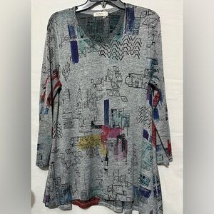 Jess y Jane  Graver Multicolor Abstract Print Long Sleeve Top